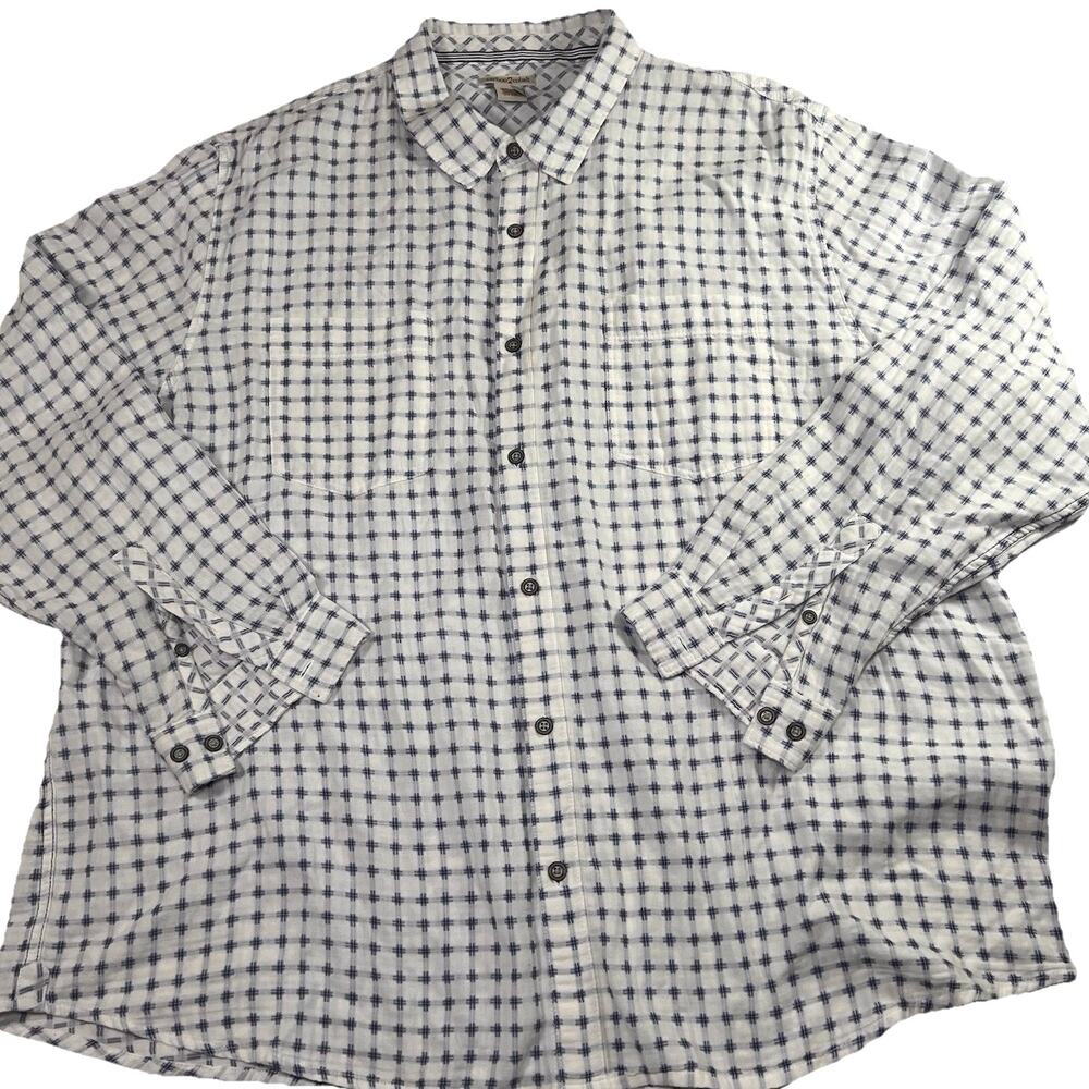 Carbon2Cobalt Shirt Men’s Size XXL Blue White Plaid Cotton Long Sleeve Button Up